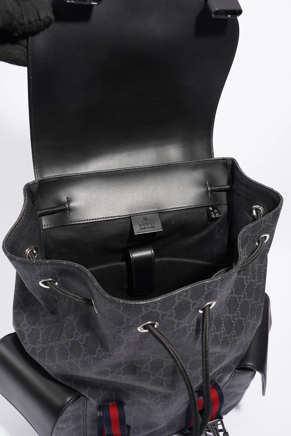 GUCCI GG SUPREME MONOGRAM APPIA CALFSKIN WEB BACKPACK
