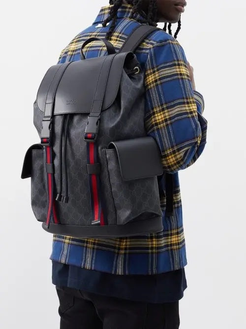 GUCCI GG SUPREME MONOGRAM APPIA CALFSKIN WEB BACKPACK