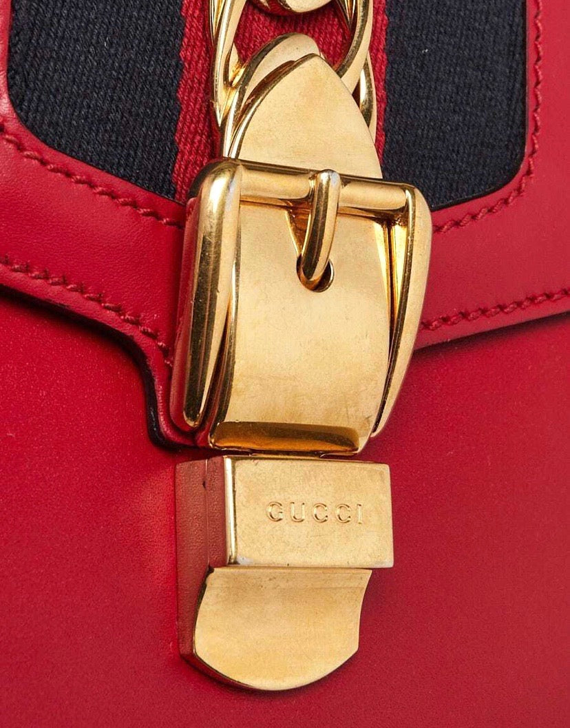 GUCCI CALFSKIN LEATHER WEB MEDIUM SYLVIE SHOULDER BAG