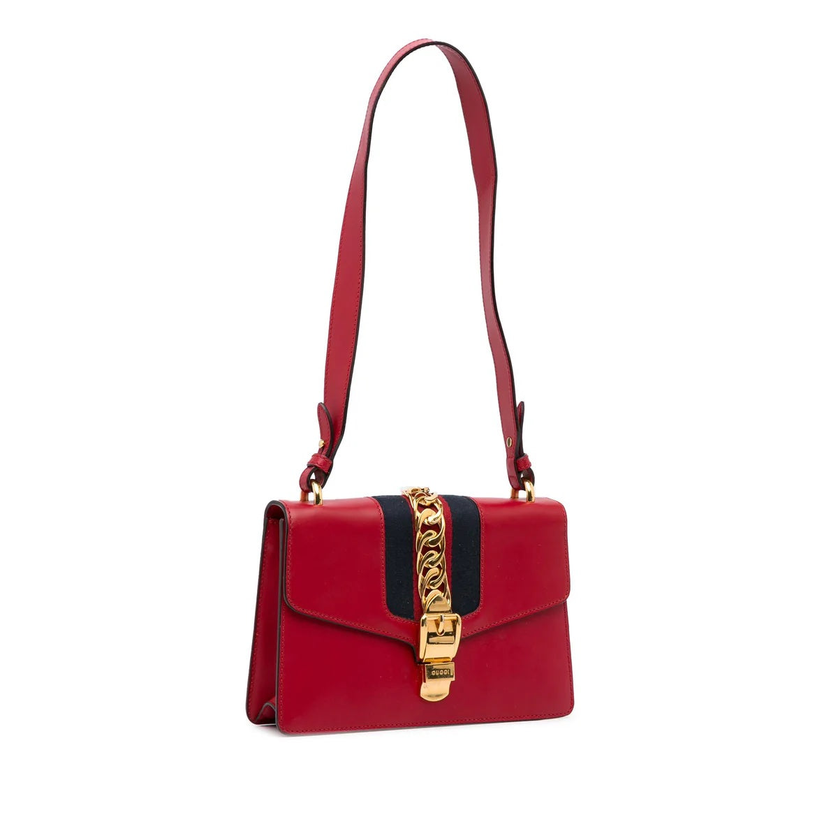 GUCCI CALFSKIN LEATHER WEB MEDIUM SYLVIE SHOULDER BAG