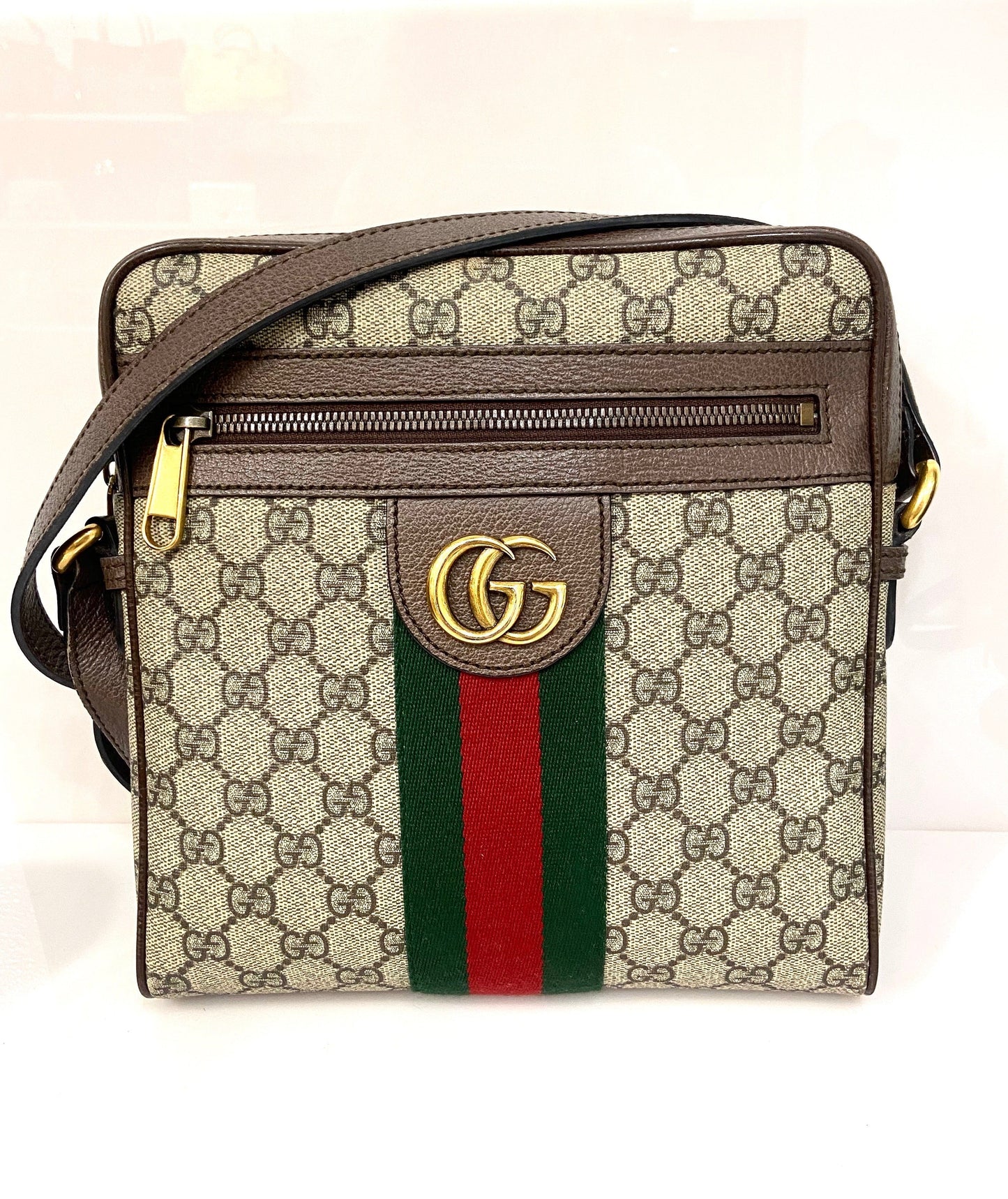 GUCCI GG SUPREME MONOGRAM WEB OPHIDIA MESSENGER BAG