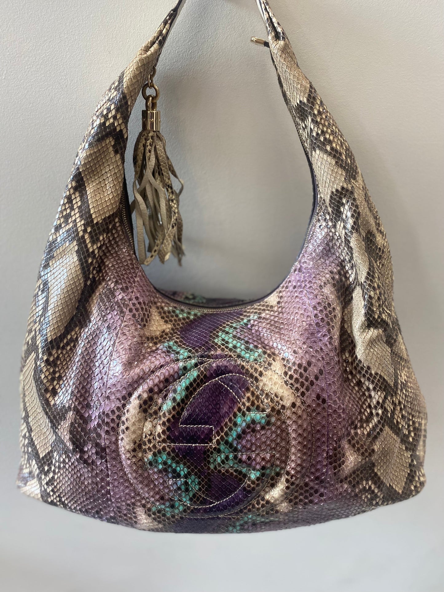 GUCCI GRAPE MULTICOLOR PYTHON SOHO SHOULDER BAG