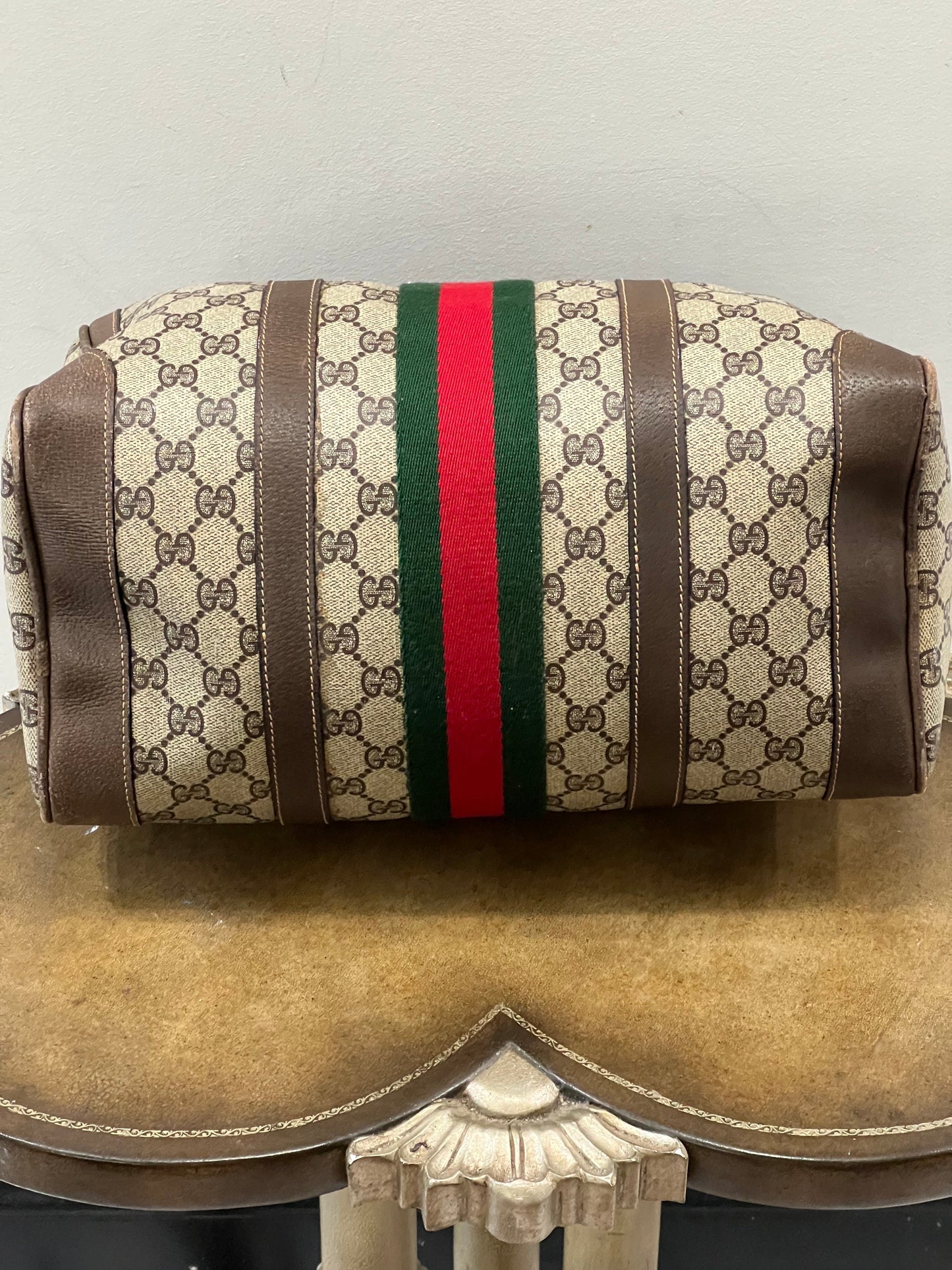 GUCCI GG SUPREME WEB VINTAGE BOSTON BAG