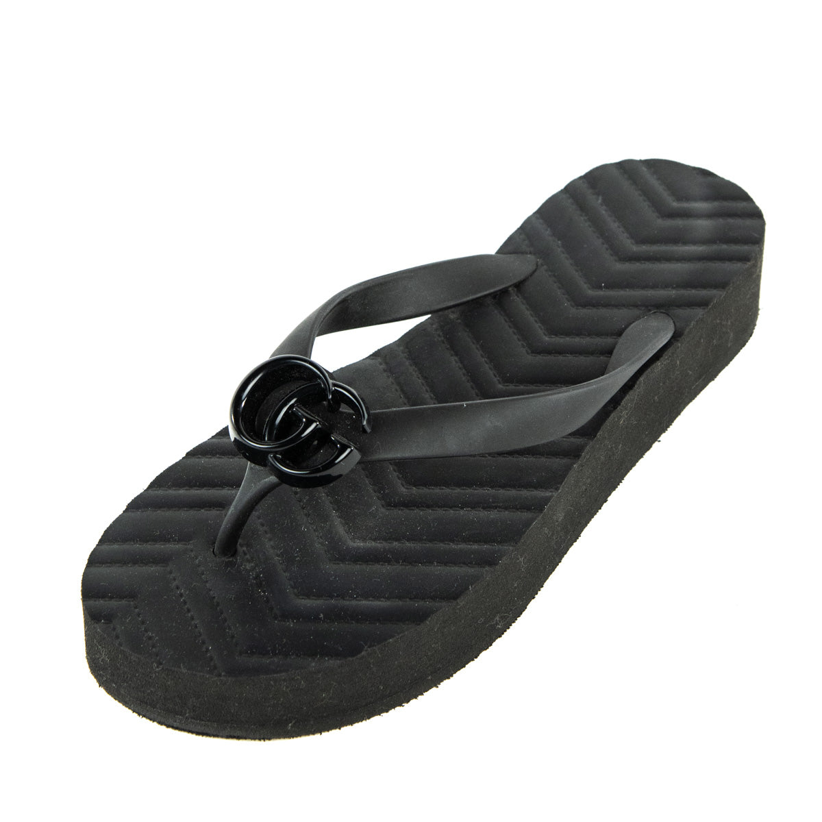 Gucci Black Pascar GG Platform Flip Flops Size US 8 | EU 38