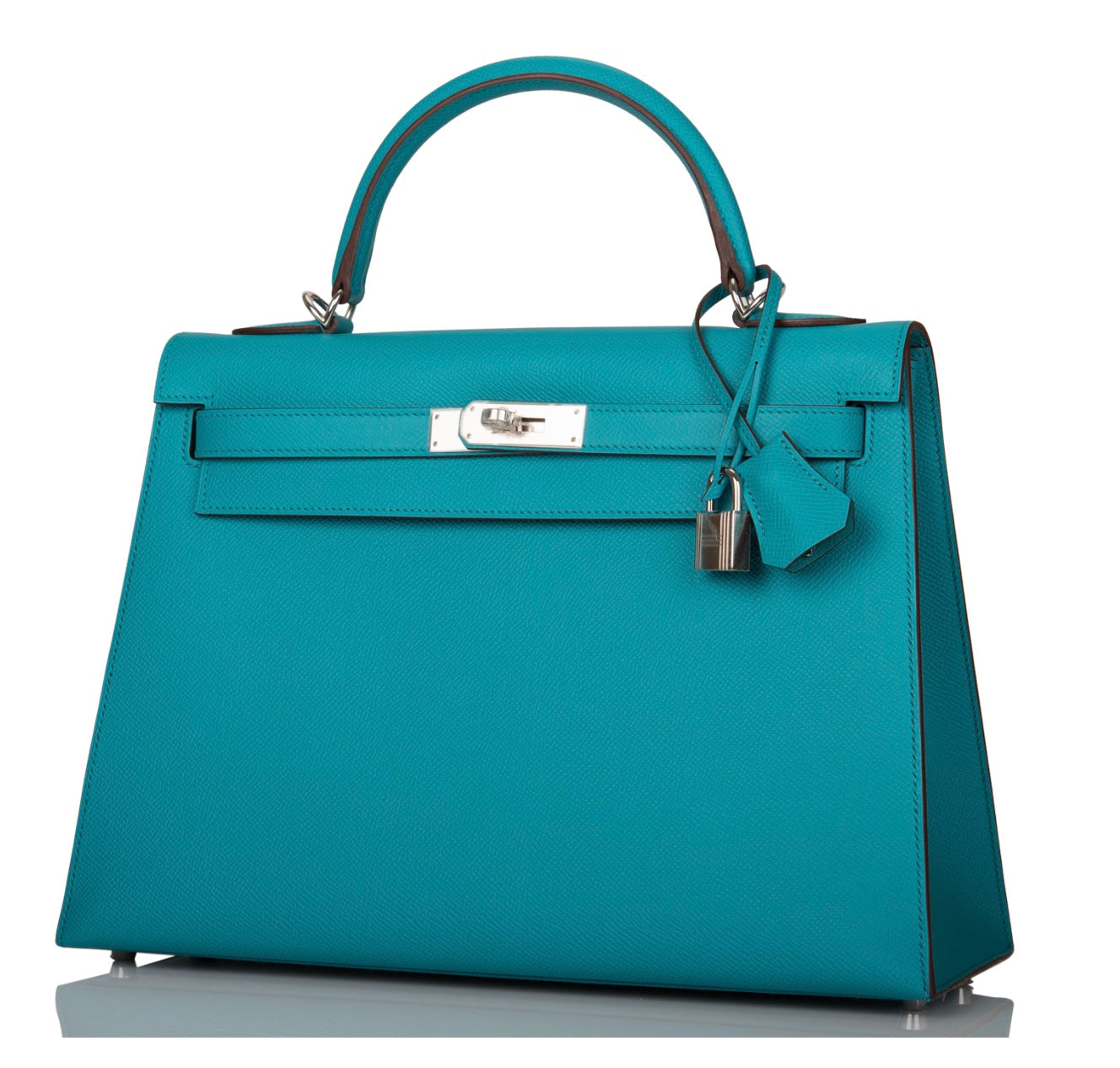 HERMÈS EPSOM SELLIER LEATHER KELLY 32 IN BLUE PAON PALLADIUM HARDWARE
