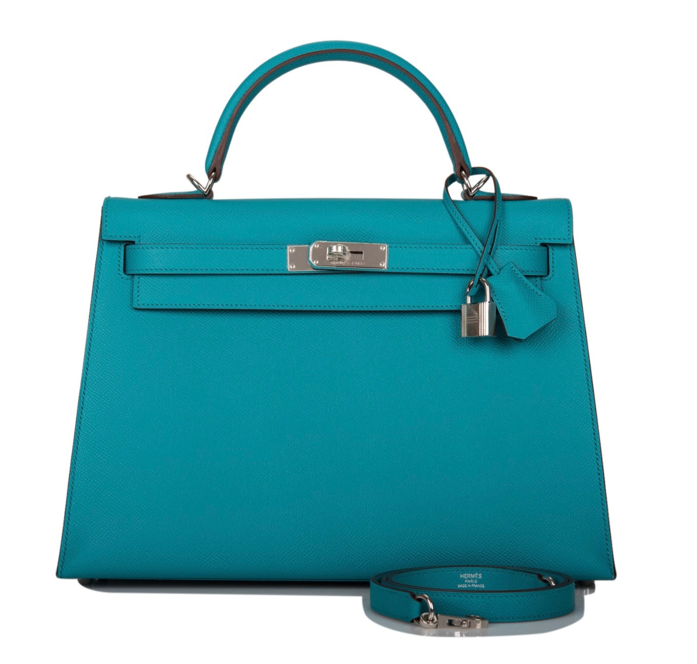 HERMÈS EPSOM SELLIER LEATHER KELLY 32 IN BLUE PAON PALLADIUM HARDWARE