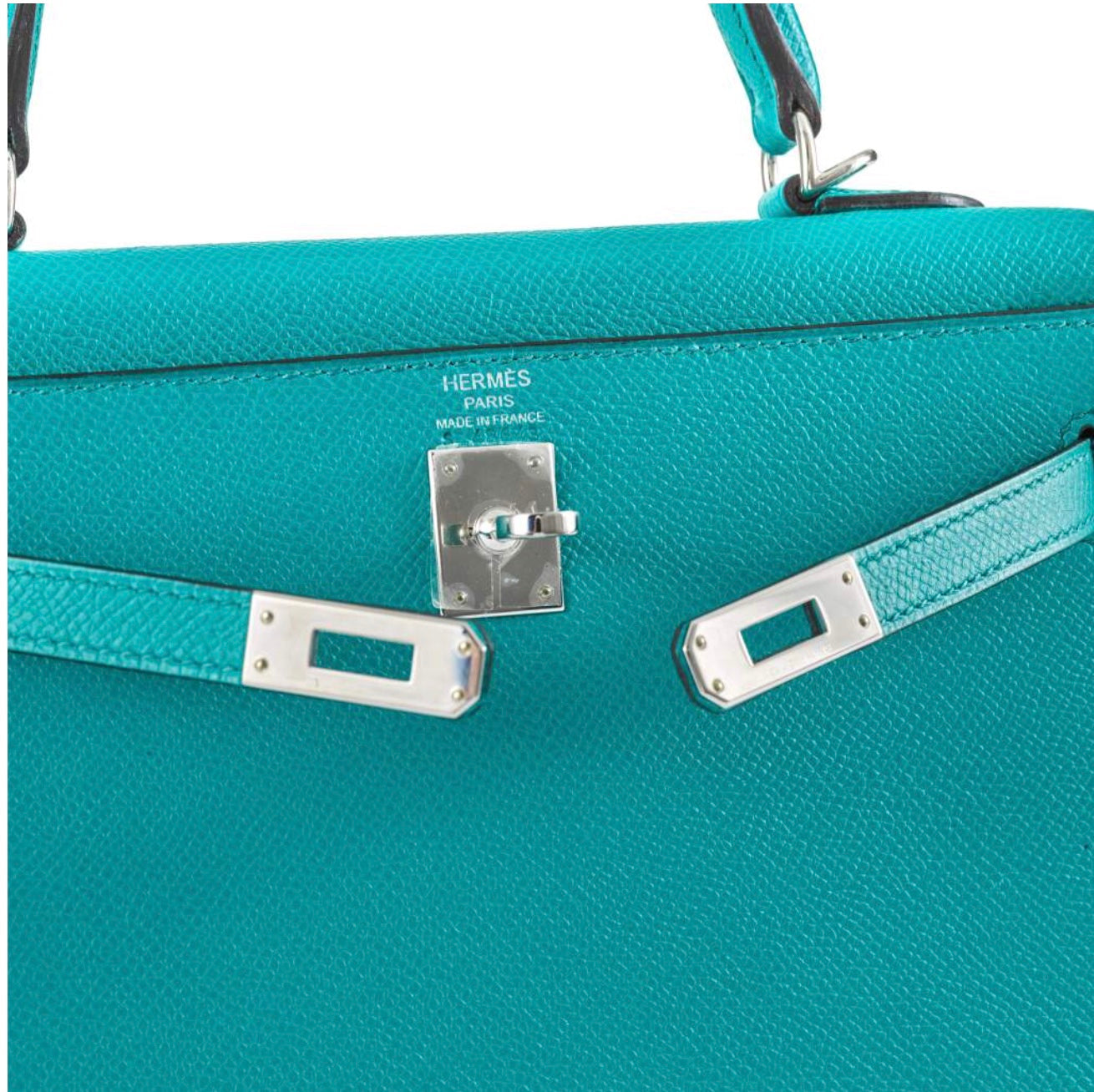 HERMÈS EPSOM SELLIER LEATHER KELLY 32 IN BLUE PAON PALLADIUM HARDWARE