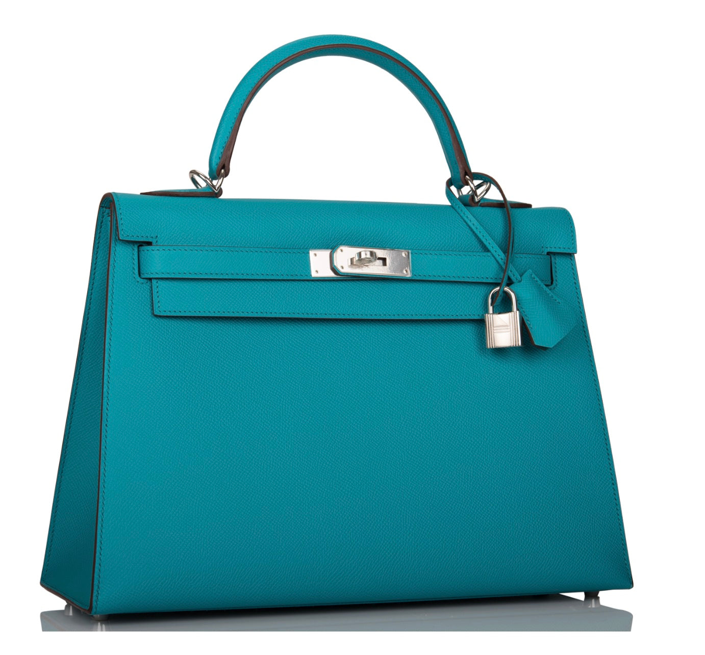 HERMÈS EPSOM SELLIER LEATHER KELLY 32 IN BLUE PAON PALLADIUM HARDWARE