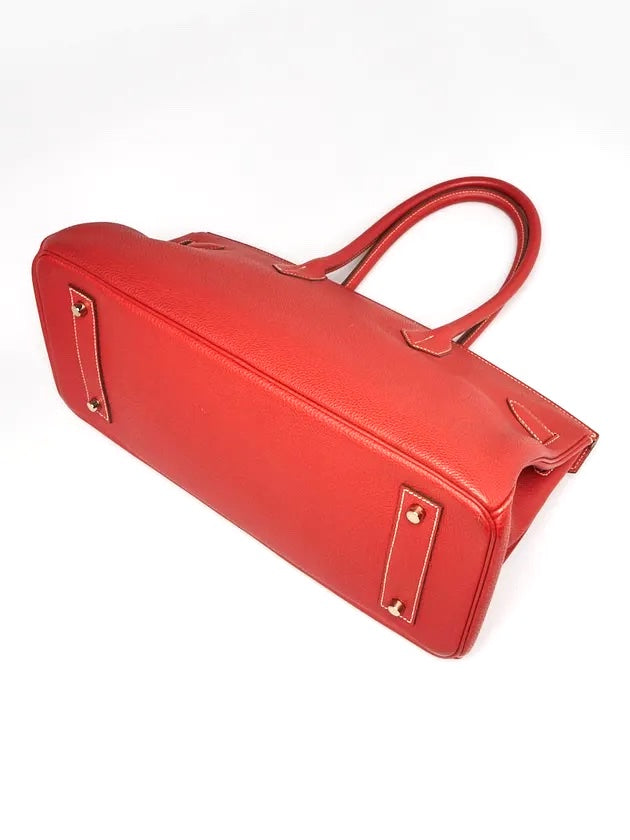 HERMÈS TOGO LEATHER BRIQUE 18K GOLD PLATED BIRKIN HANDBAG-HS