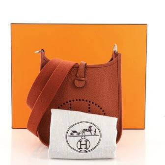 HERMÈS CLEMENCE MINI EVELYN TPM CROSSBODY BAG IN ROUGE PIVOINE