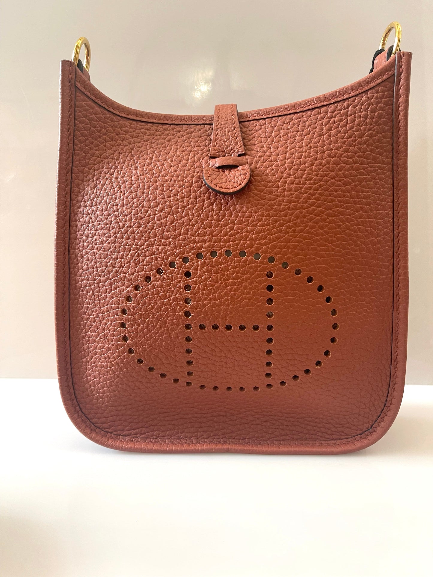 HERMÈS CLEMENCE MINI EVELYN TPM CROSSBODY BAG IN ROUGE PIVOINE