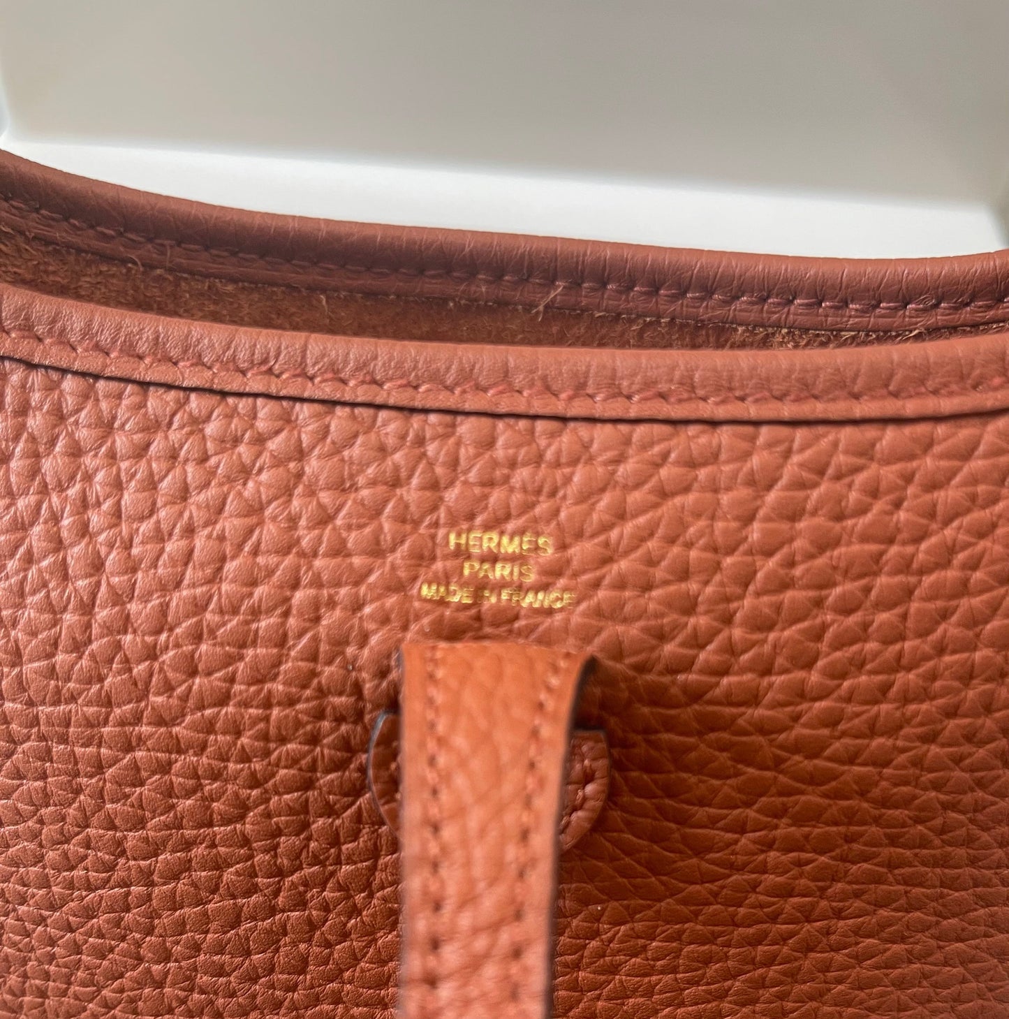 HERMÈS CLEMENCE MINI EVELYN TPM CROSSBODY BAG IN ROUGE PIVOINE