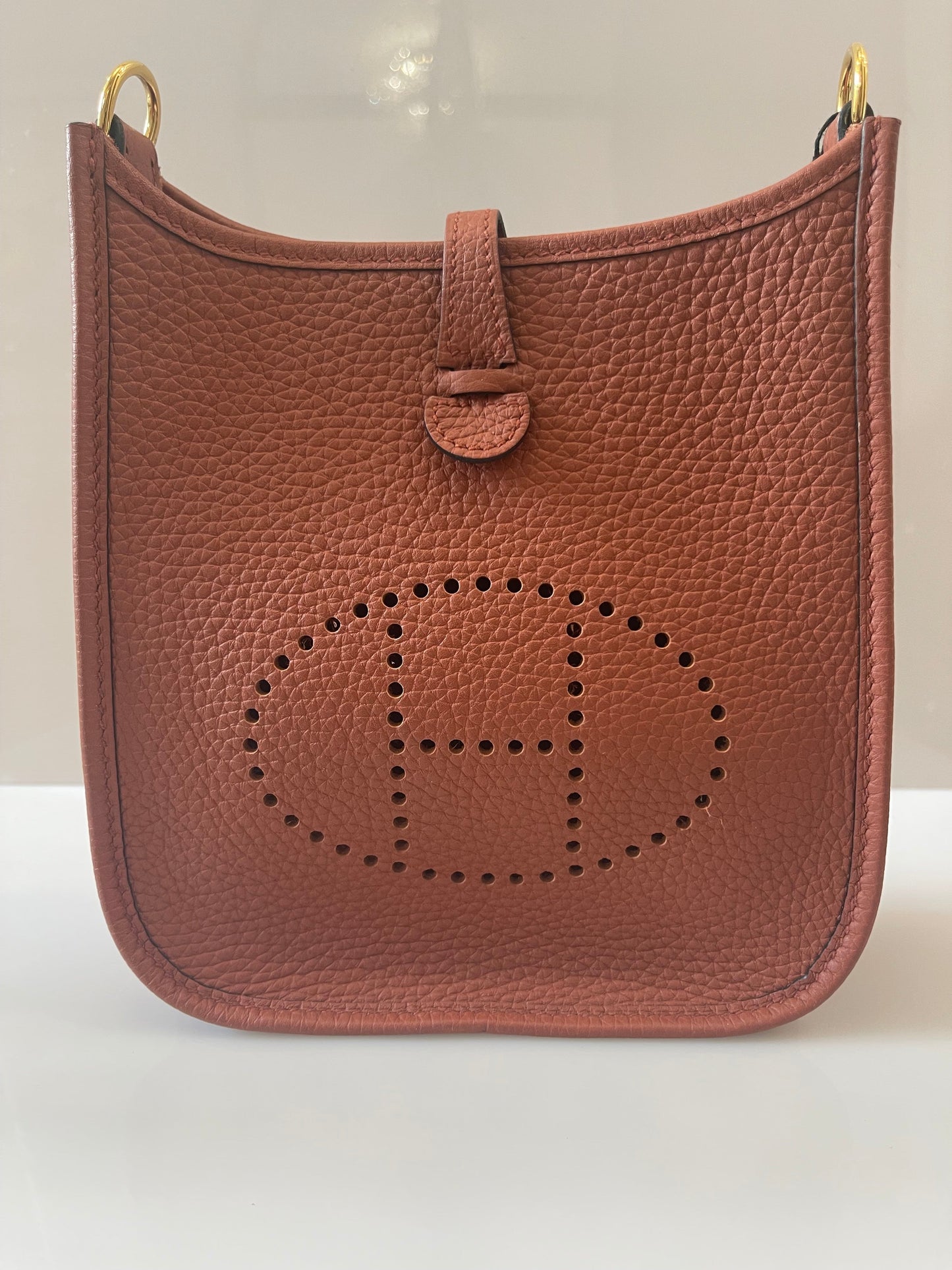 HERMÈS CLEMENCE MINI EVELYN TPM CROSSBODY BAG IN ROUGE PIVOINE