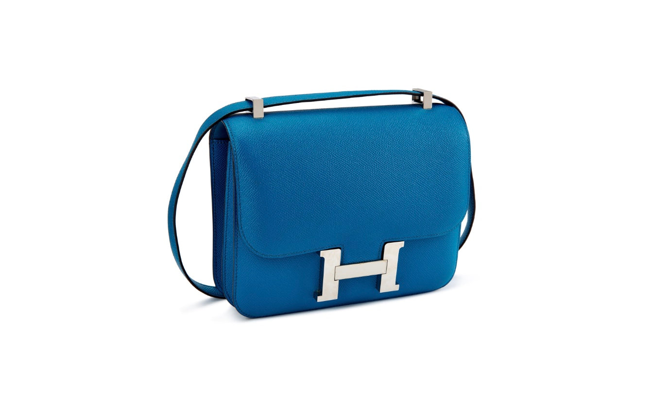HERMÈS CONSTANCE 24 EPSOM LEATHER PALLADIUM HARDWARE BLUE IZMIR