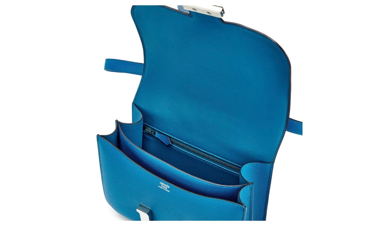 HERMÈS CONSTANCE 24 EPSOM LEATHER PALLADIUM HARDWARE BLUE IZMIR