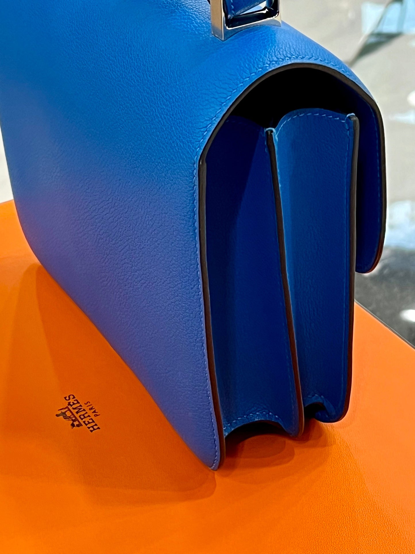 HERMÈS CONSTANCE 24 EPSOM LEATHER PALLADIUM HARDWARE BLUE IZMIR