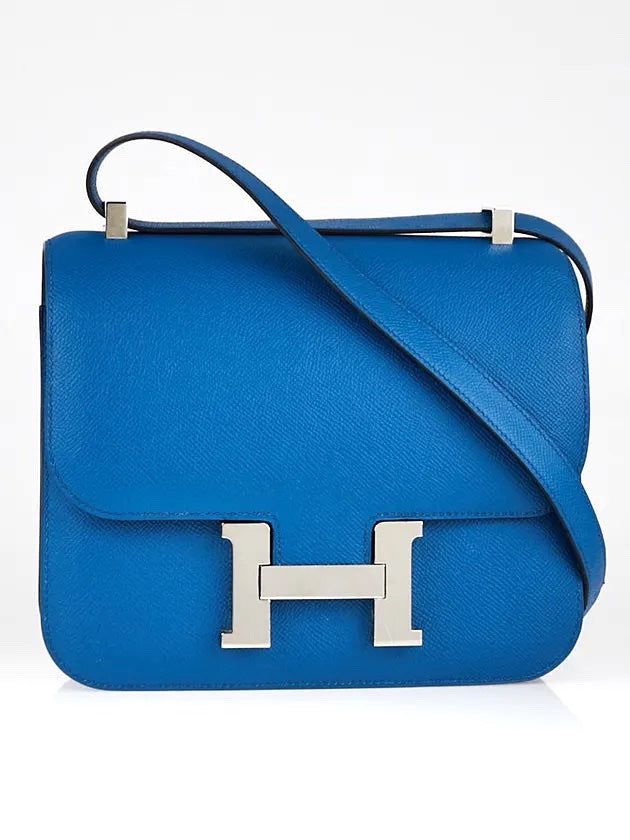 HERMÈS CONSTANCE 24 EPSOM LEATHER PALLADIUM HARDWARE BLUE IZMIR