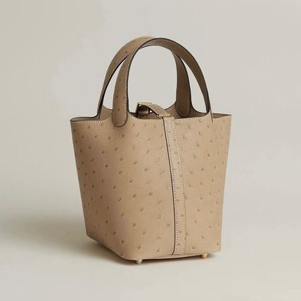 HERMÈS PITCOTIN LOCK 18 GRIS OSTRICH BAG