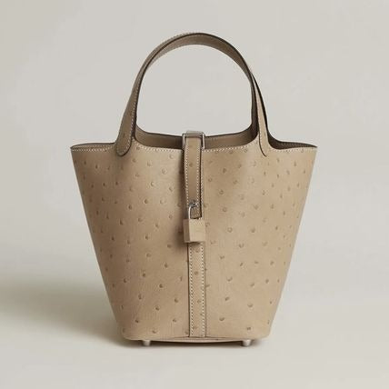 HERMÈS PITCOTIN LOCK 18 GRIS OSTRICH BAG