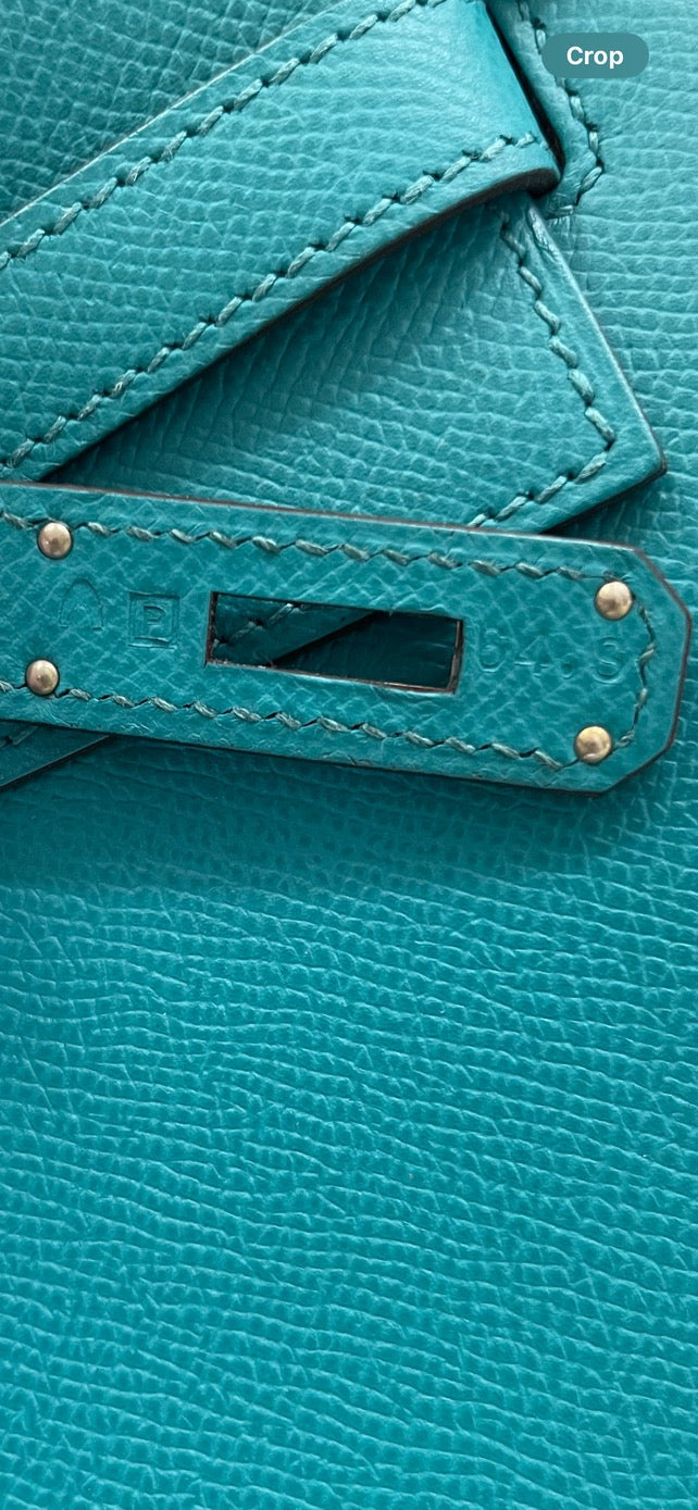 HERMÈS EPSOM SELLIER LEATHER KELLY 32 IN BLUE PAON PALLADIUM HARDWARE