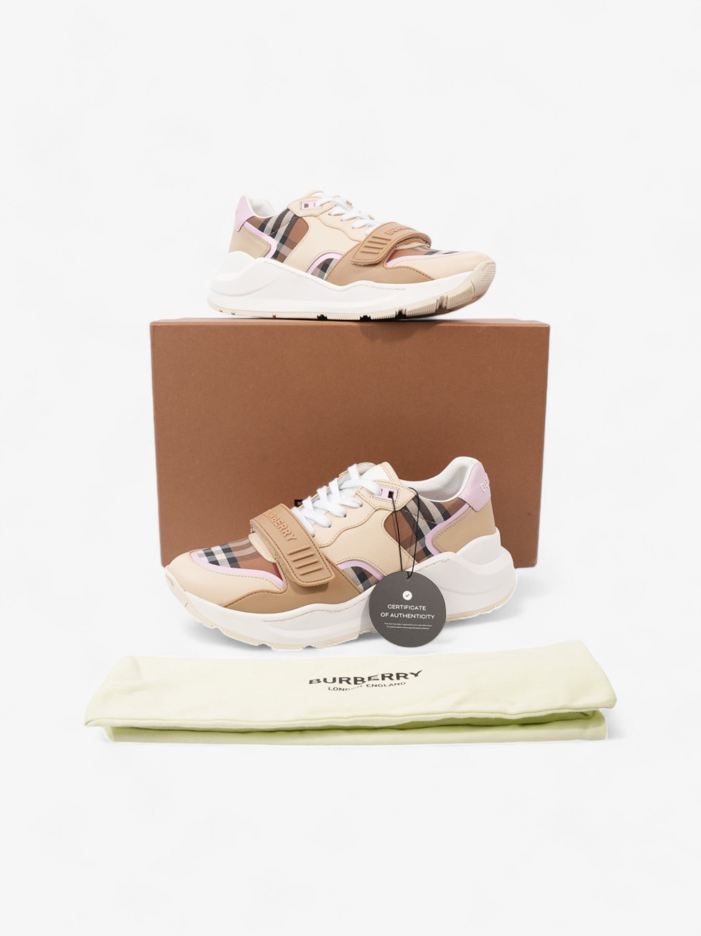 Burberry Ramsey Sneakers Beige  / Pink / Brown Canvas EU 40 UK 7