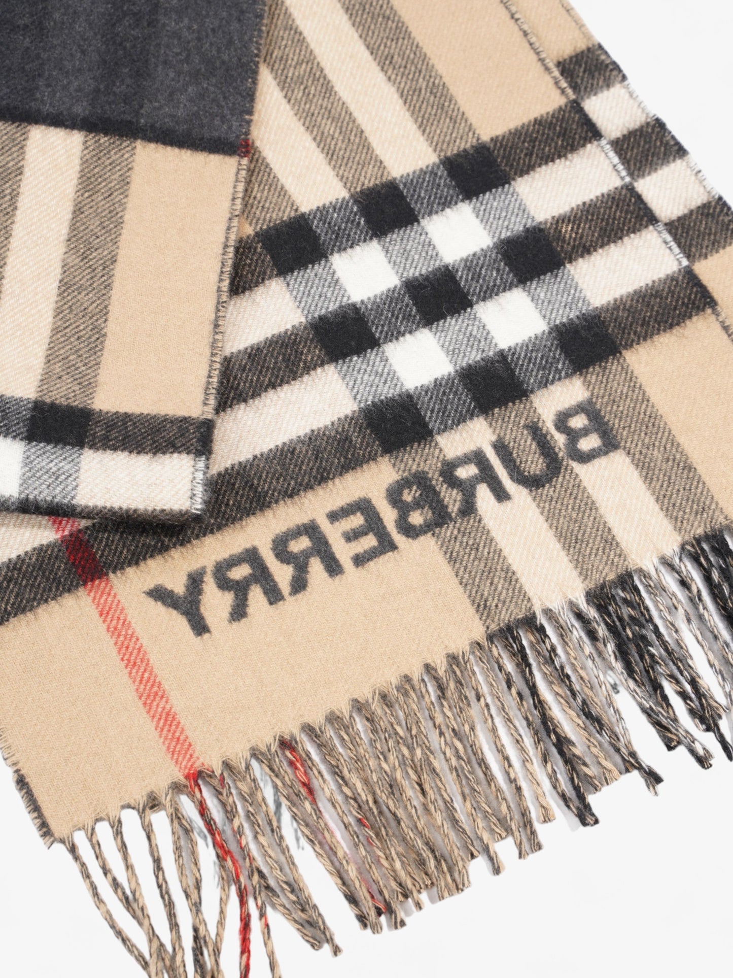 Burberry Giant Check Lateral Split Scarf Archive Beige / Black Cashmere