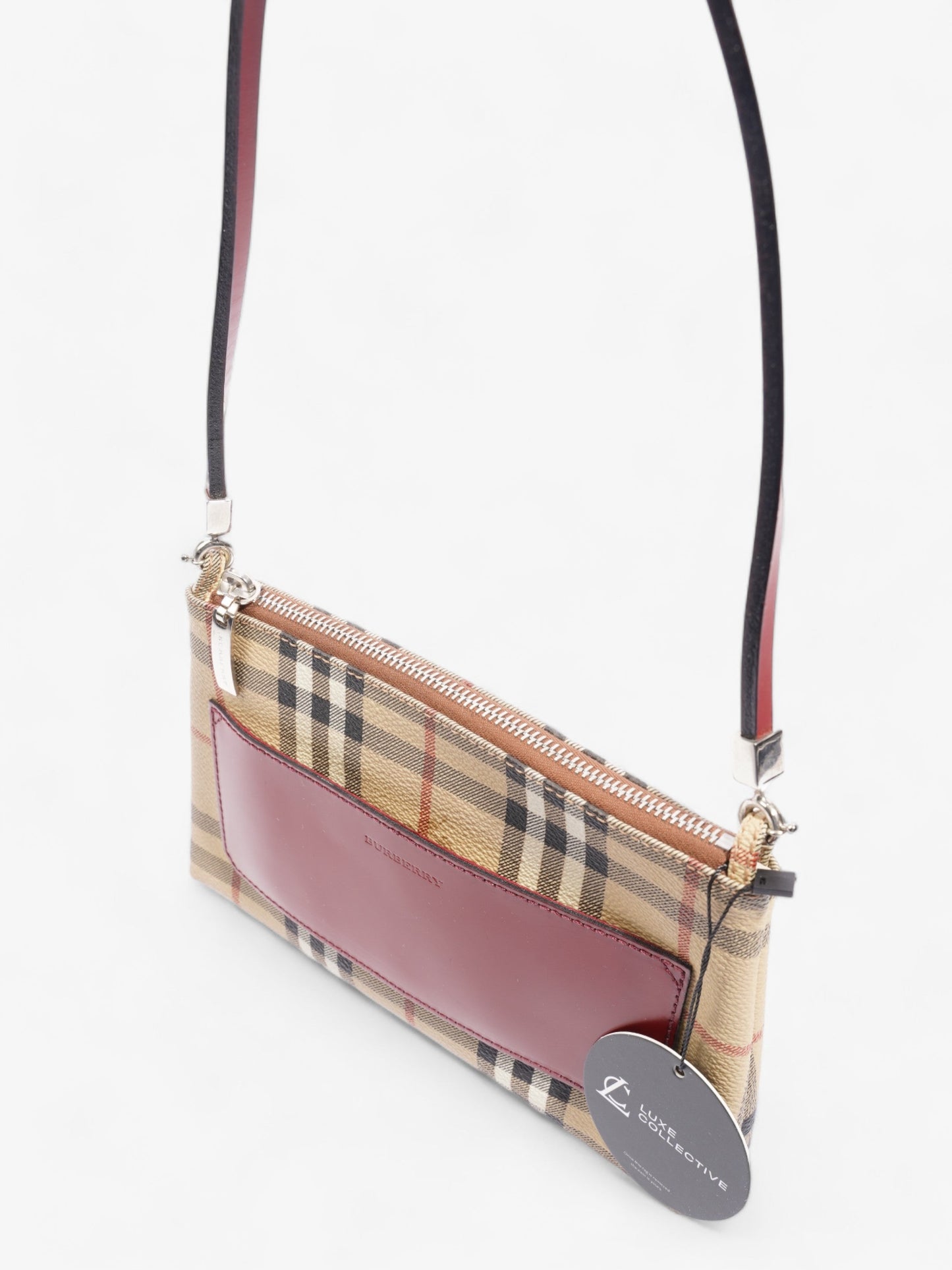 Burberry Pochette Shoulder Bag Haymarket Check / Red Coated Canvas