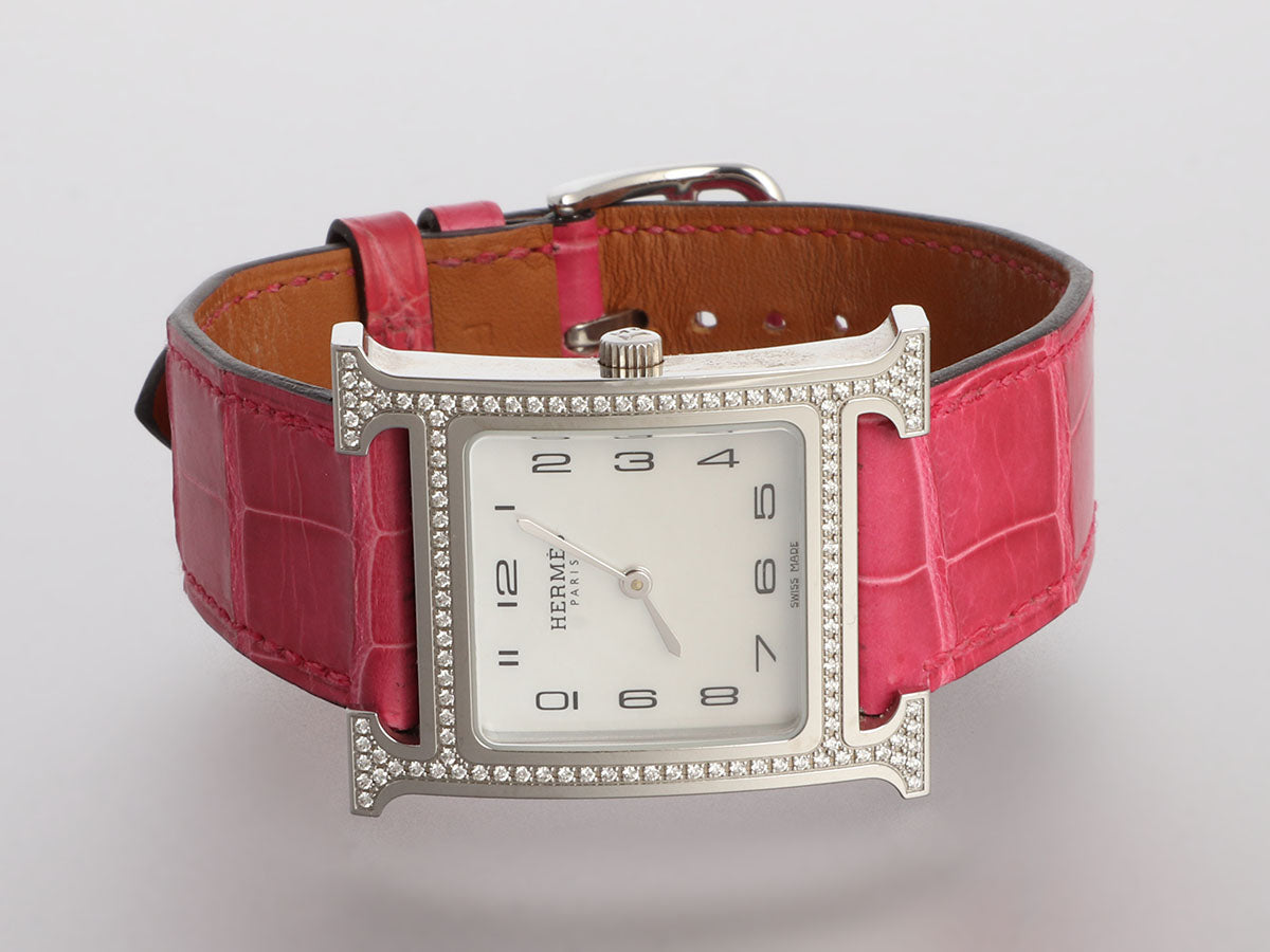 HermÃ¨s Medium Stainless Steel Diamond H Heure Watch 30mm