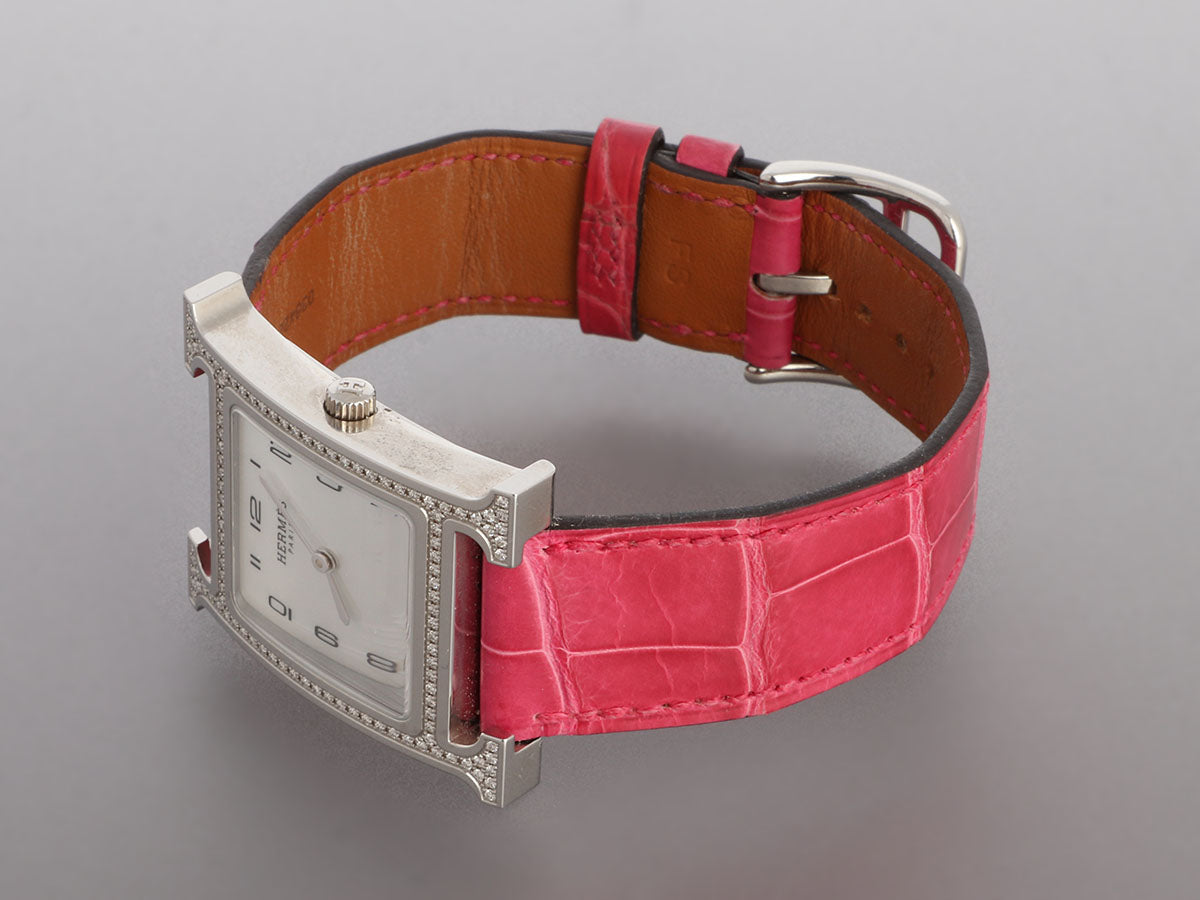 HermÃ¨s Medium Stainless Steel Diamond H Heure Watch 30mm