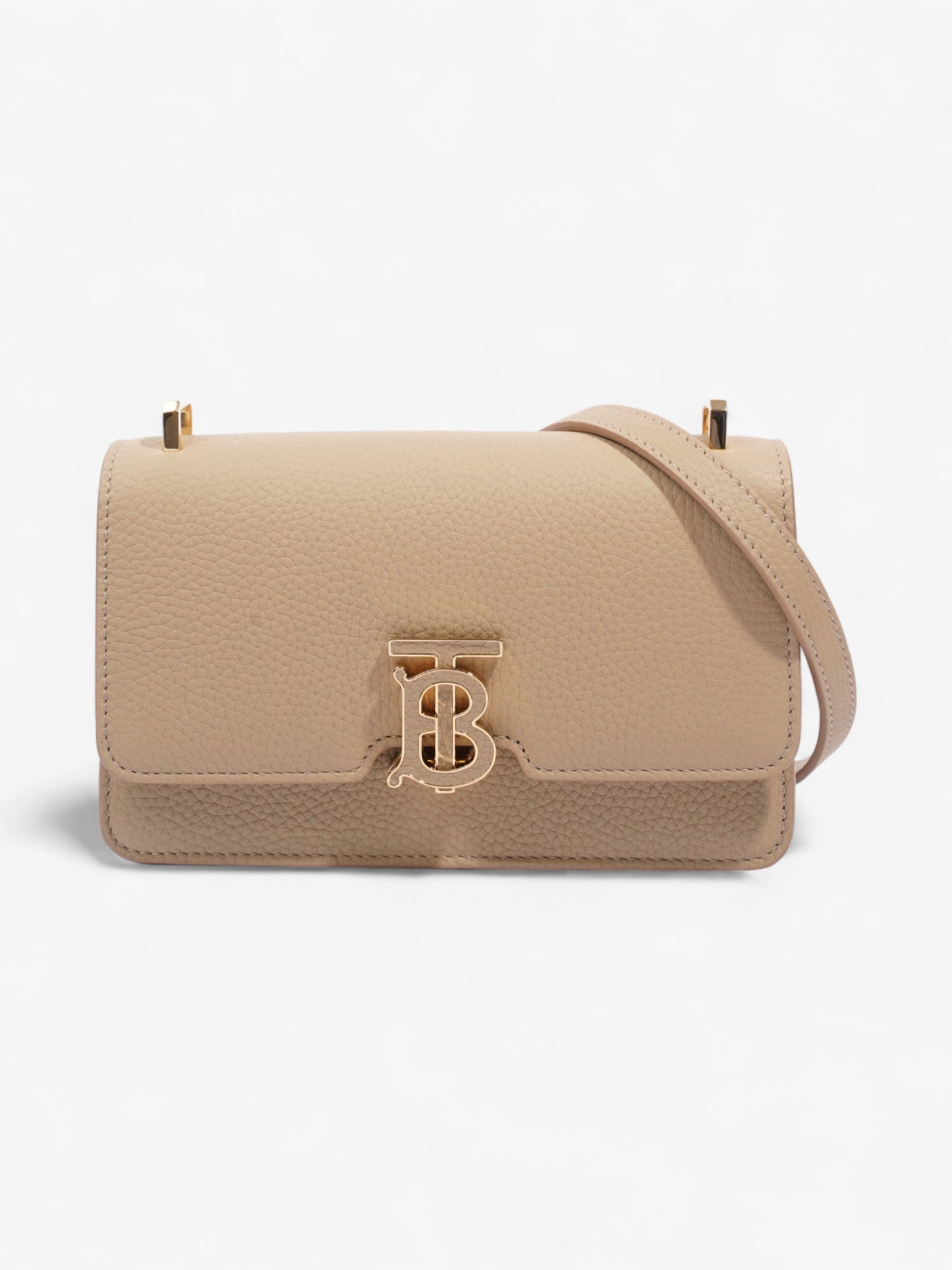 Burberry TB Elongated Oat Beige Leather Mini