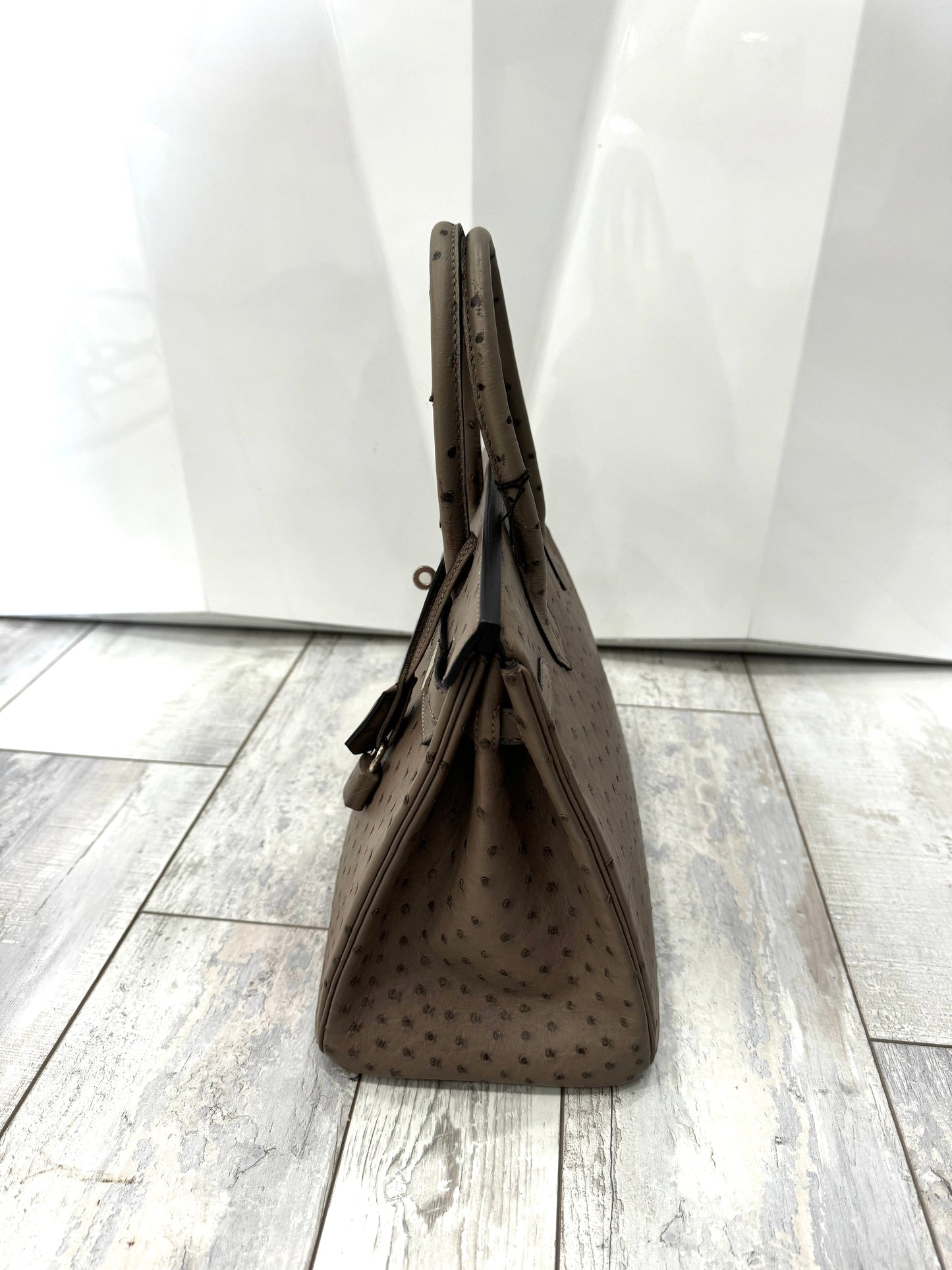 HERMÈS BIRKIN 30 OSTRICH PALLADIUM HARDWARE HANDBAG – MOUSSE (2016)