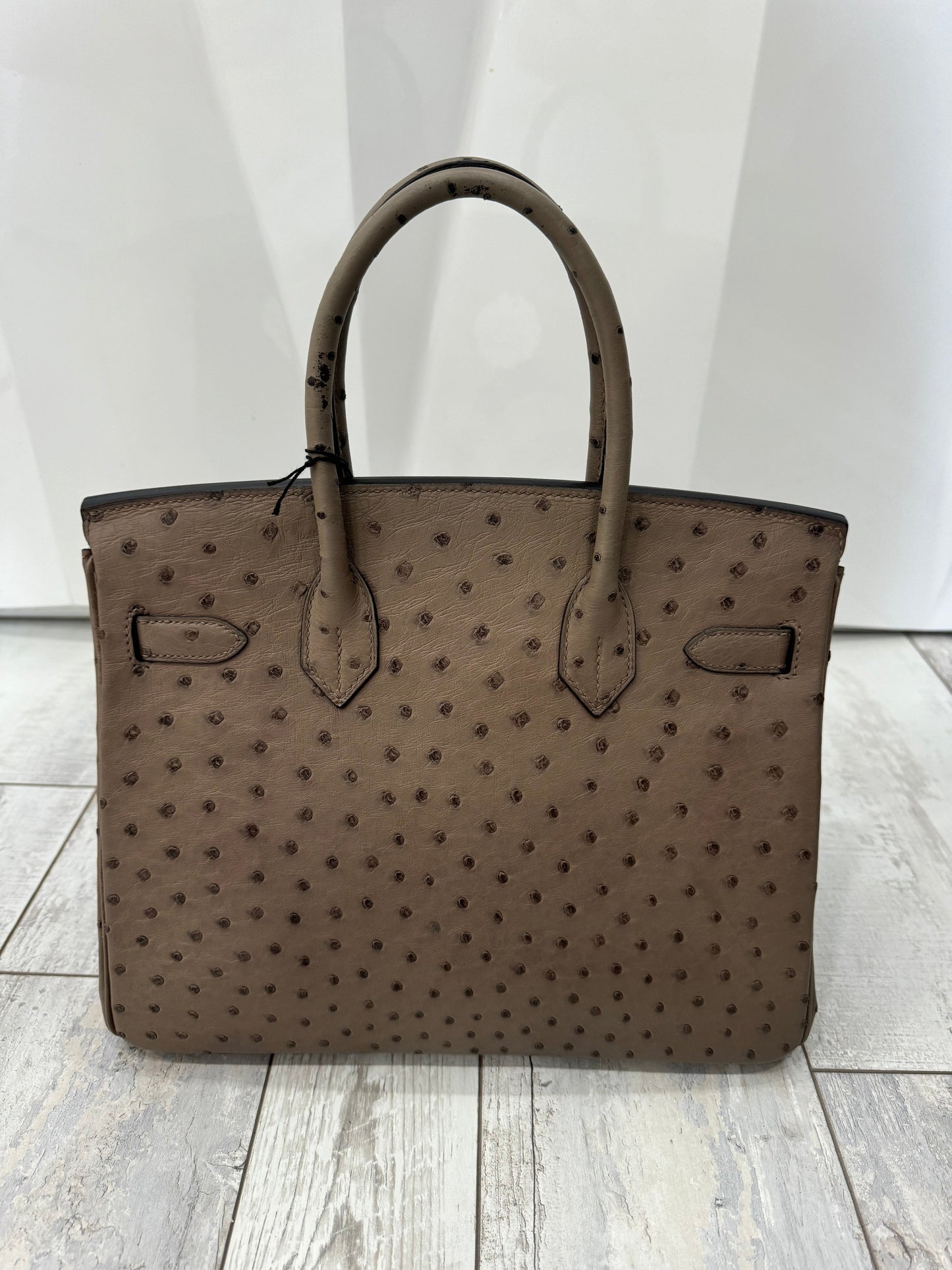 HERMÈS BIRKIN 30 OSTRICH PALLADIUM HARDWARE HANDBAG – MOUSSE (2016)