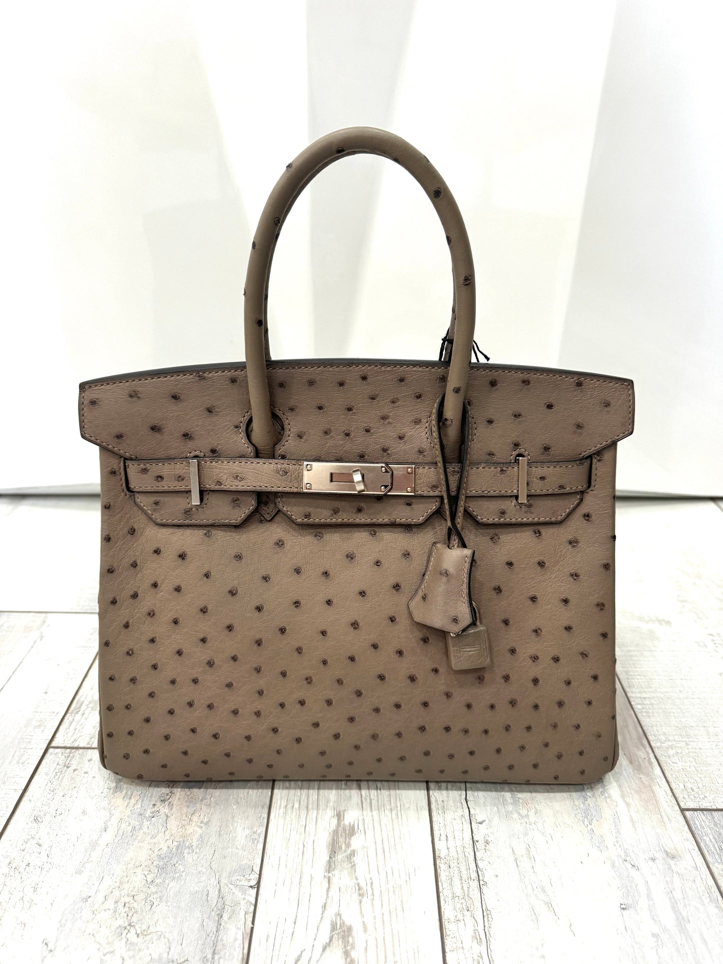 HERMÈS BIRKIN 30 OSTRICH PALLADIUM HARDWARE HANDBAG – MOUSSE (2016)