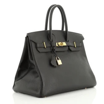 HERMÈS BIRKIN 35 ARDENNE LEATHER NOIR HANDBAG