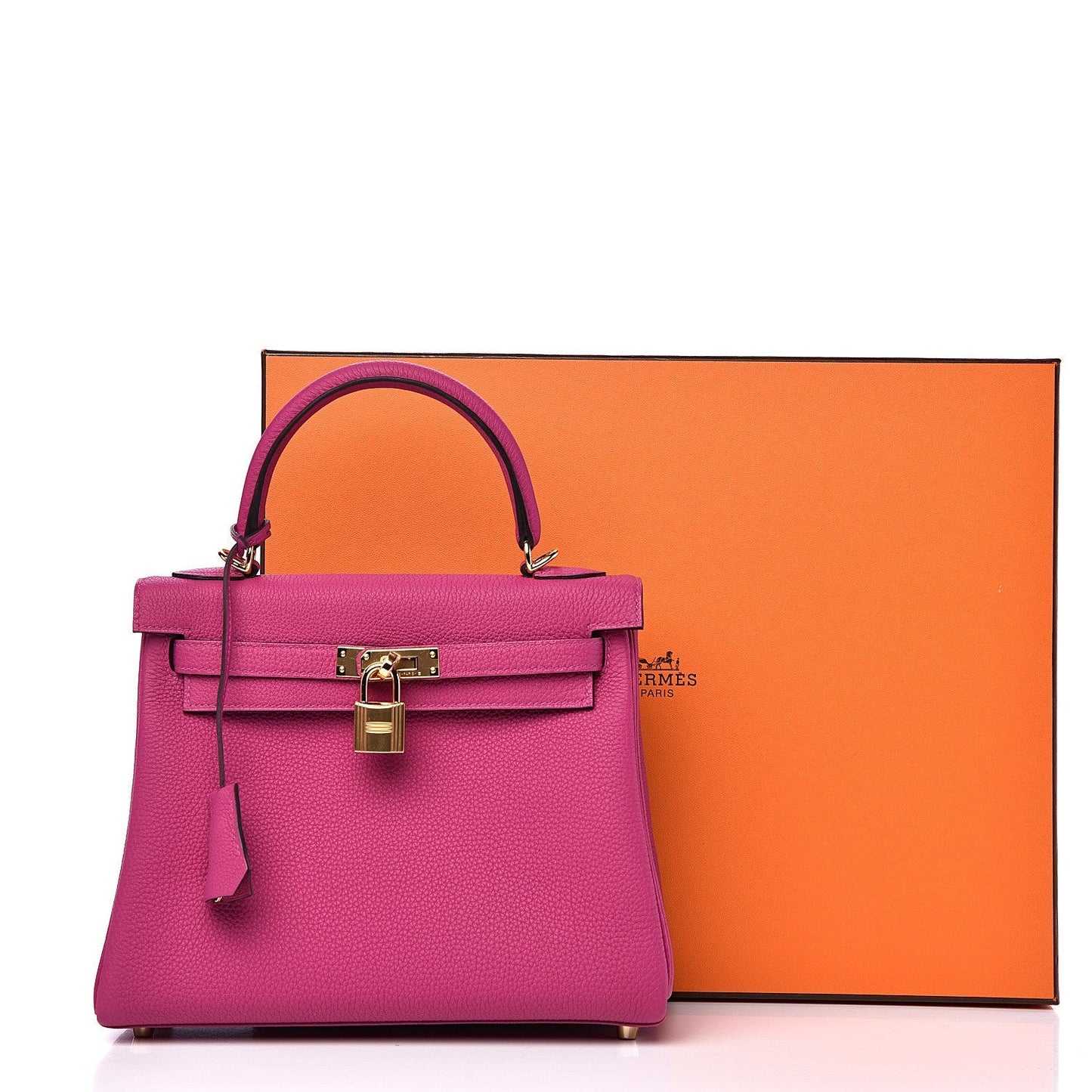 HERMÈS KELLY 25 CLEMENCE LEATHER BAG IN ROSE EXTREME