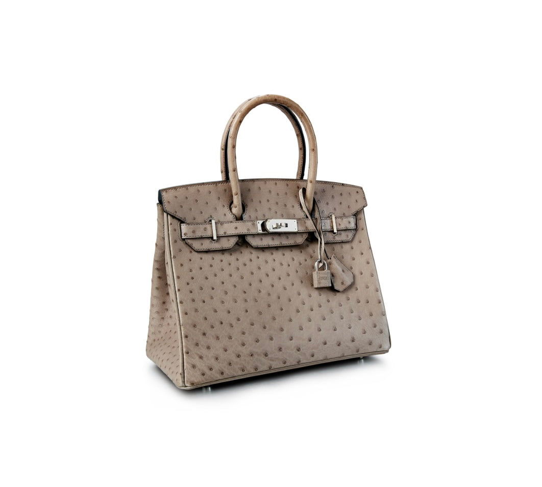 HERMÈS BIRKIN 30 OSTRICH PALLADIUM HARDWARE HANDBAG – MOUSSE (2016)