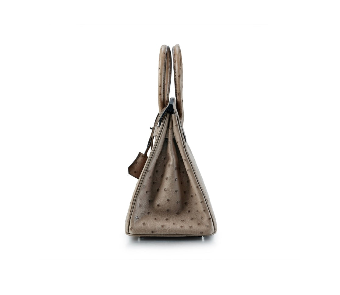HERMÈS BIRKIN 30 OSTRICH PALLADIUM HARDWARE HANDBAG – MOUSSE (2016)