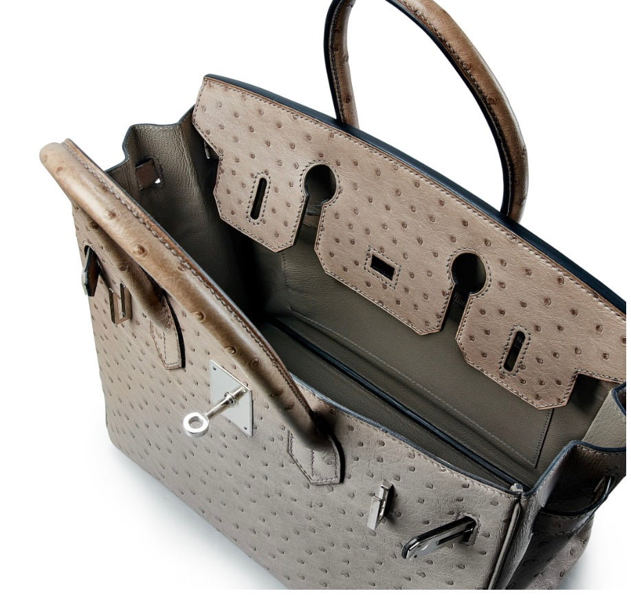 HERMÈS BIRKIN 30 OSTRICH PALLADIUM HARDWARE HANDBAG – MOUSSE (2016)