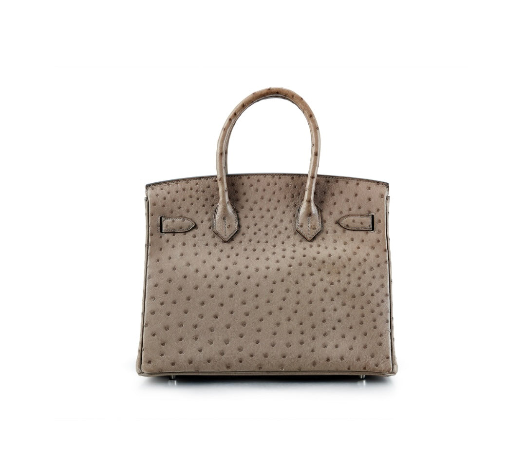 HERMÈS BIRKIN 30 OSTRICH PALLADIUM HARDWARE HANDBAG – MOUSSE (2016)