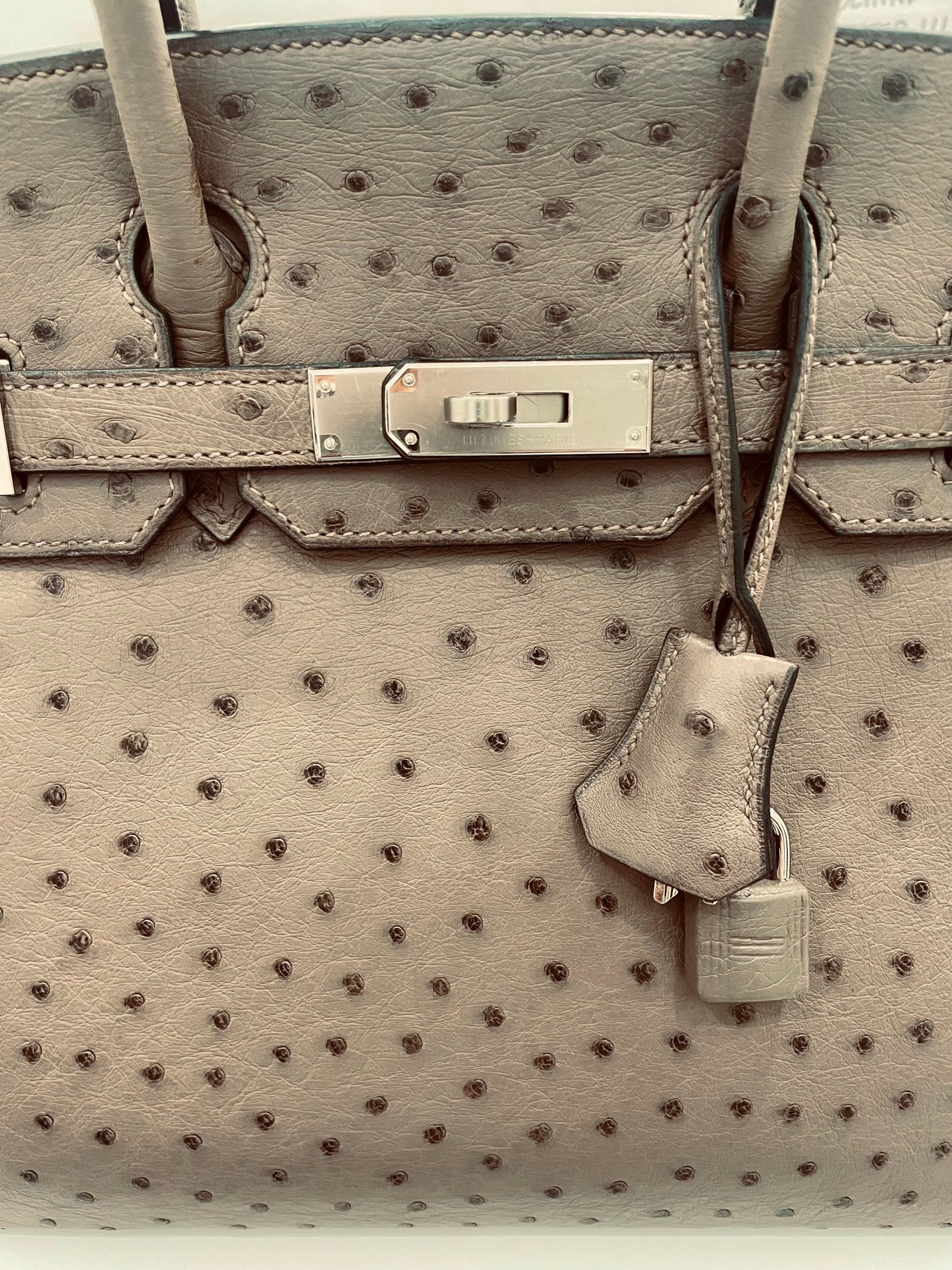 HERMÈS BIRKIN 30 OSTRICH PALLADIUM HARDWARE HANDBAG – MOUSSE (2016)