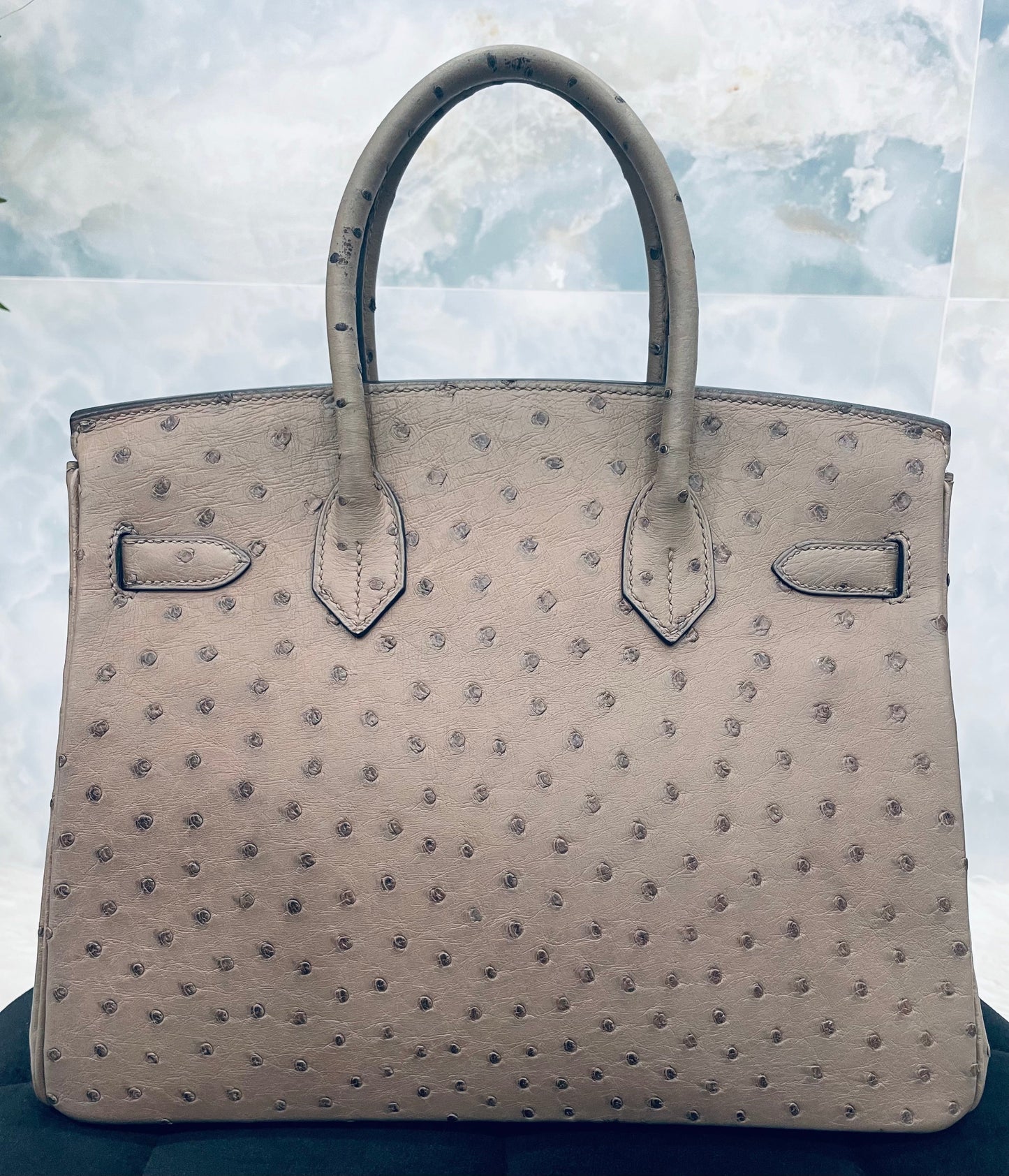 HERMÈS BIRKIN 30 OSTRICH PALLADIUM HARDWARE HANDBAG – MOUSSE (2016)