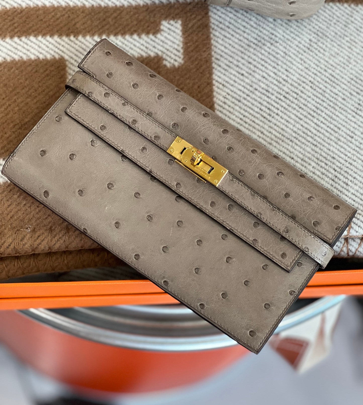 HERMÈS VERT VERONESE OSTRICH LEATHER LONG KELLY WALLET