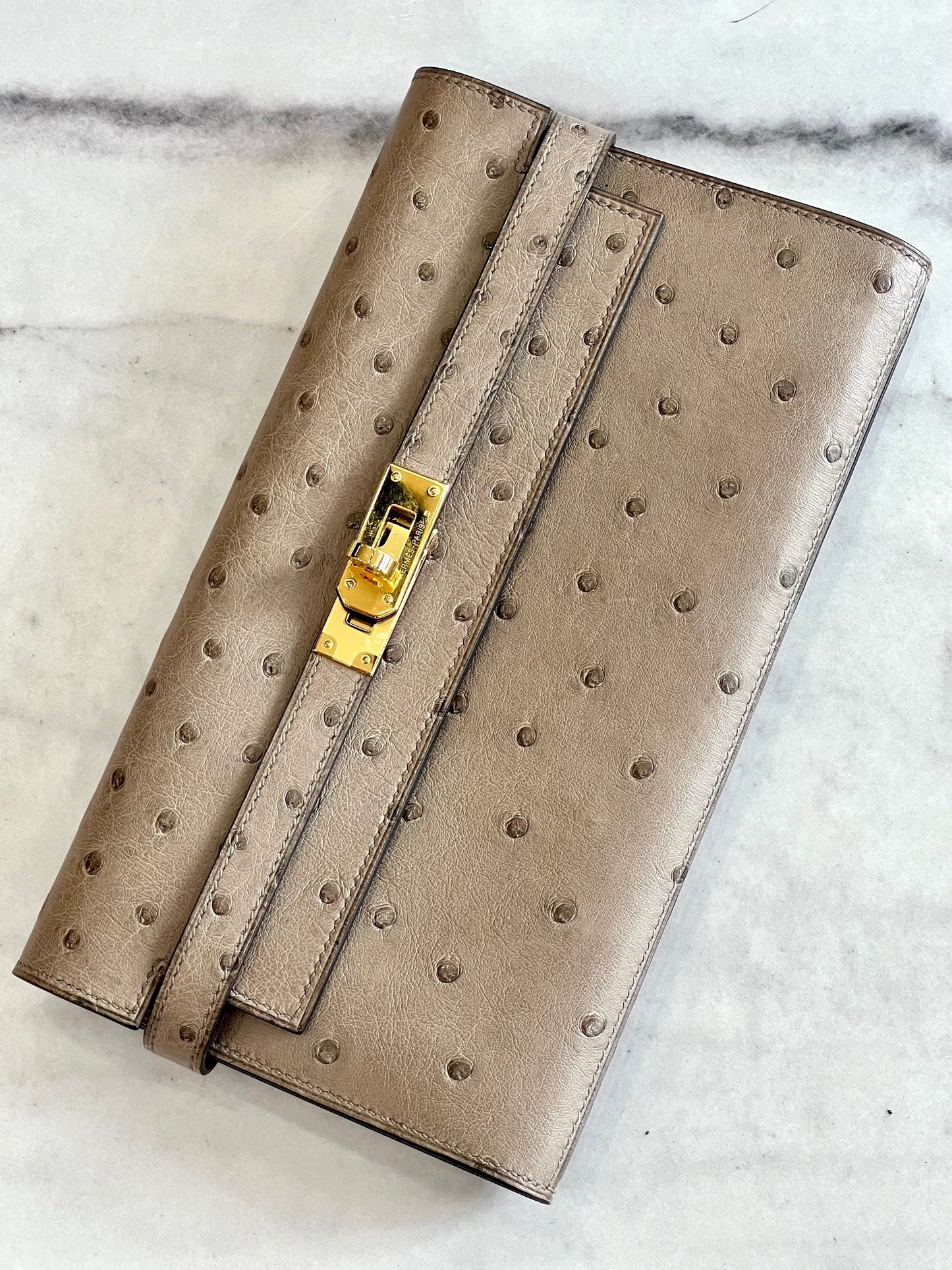 HERMÈS VERT VERONESE OSTRICH LEATHER LONG KELLY WALLET