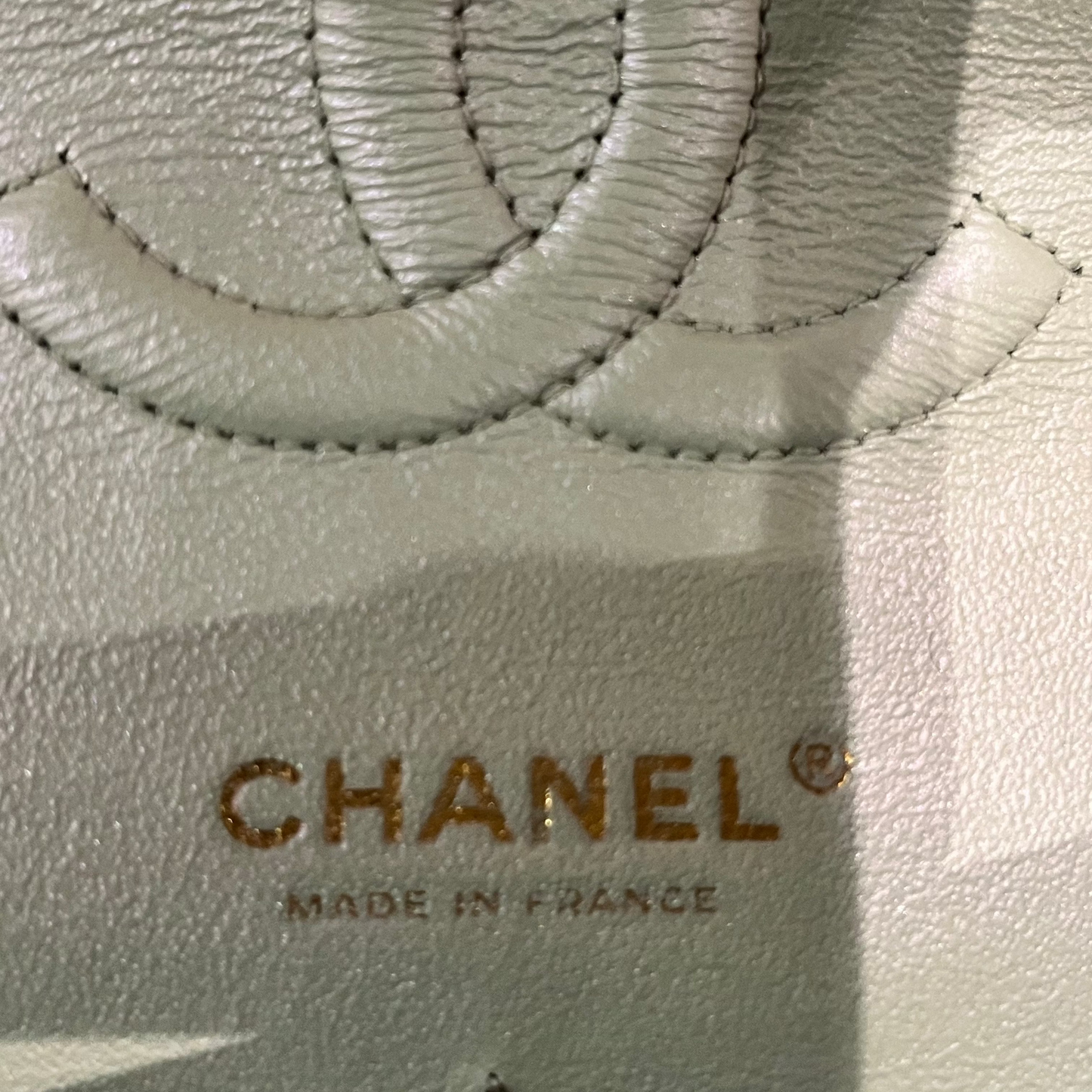 CHANEL Double Flap Medium Light Blue Iridescent Lambskin Leather Shoulder Bag