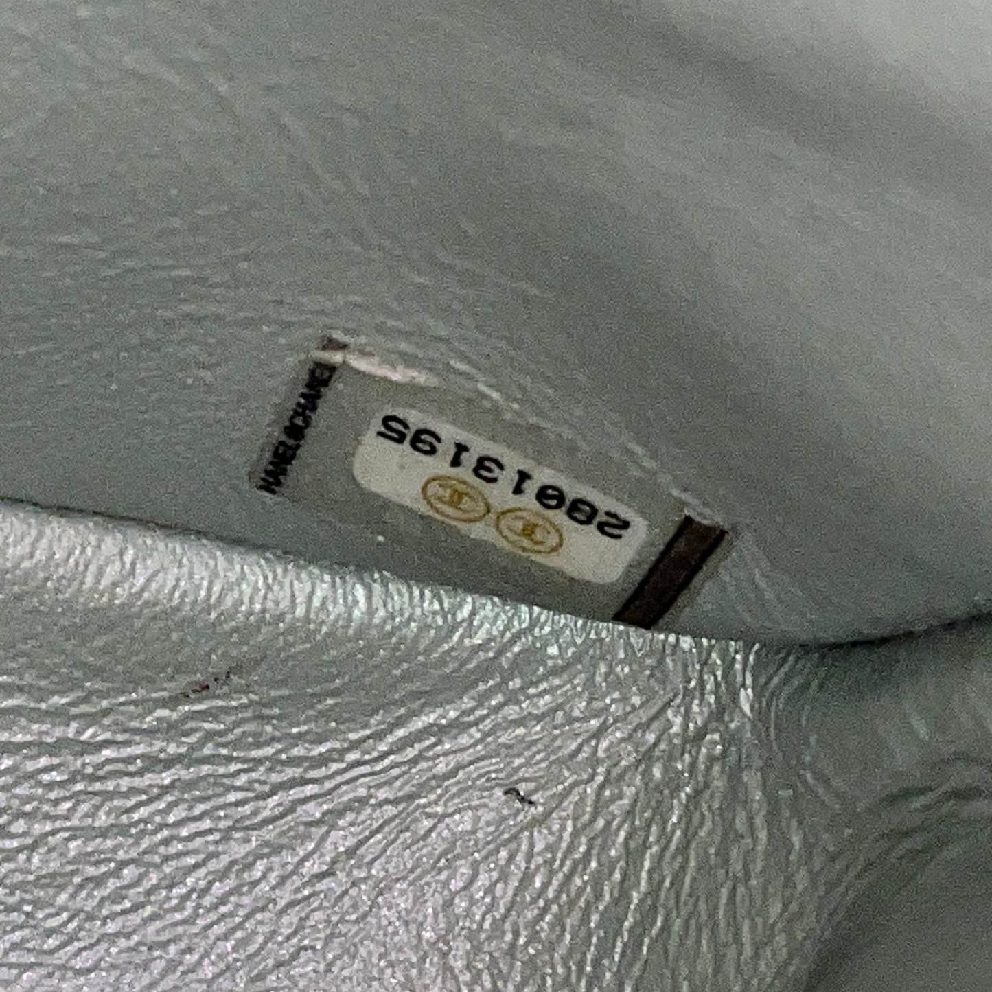 CHANEL Double Flap Medium Light Blue Iridescent Lambskin Leather Shoulder Bag