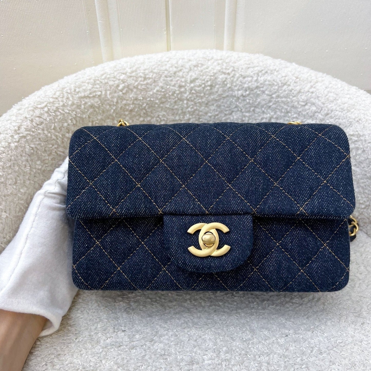 GLM-Mini Rectangle Classic Flap in 25C Dark Blue Denim and AGHW (Model: A69900)