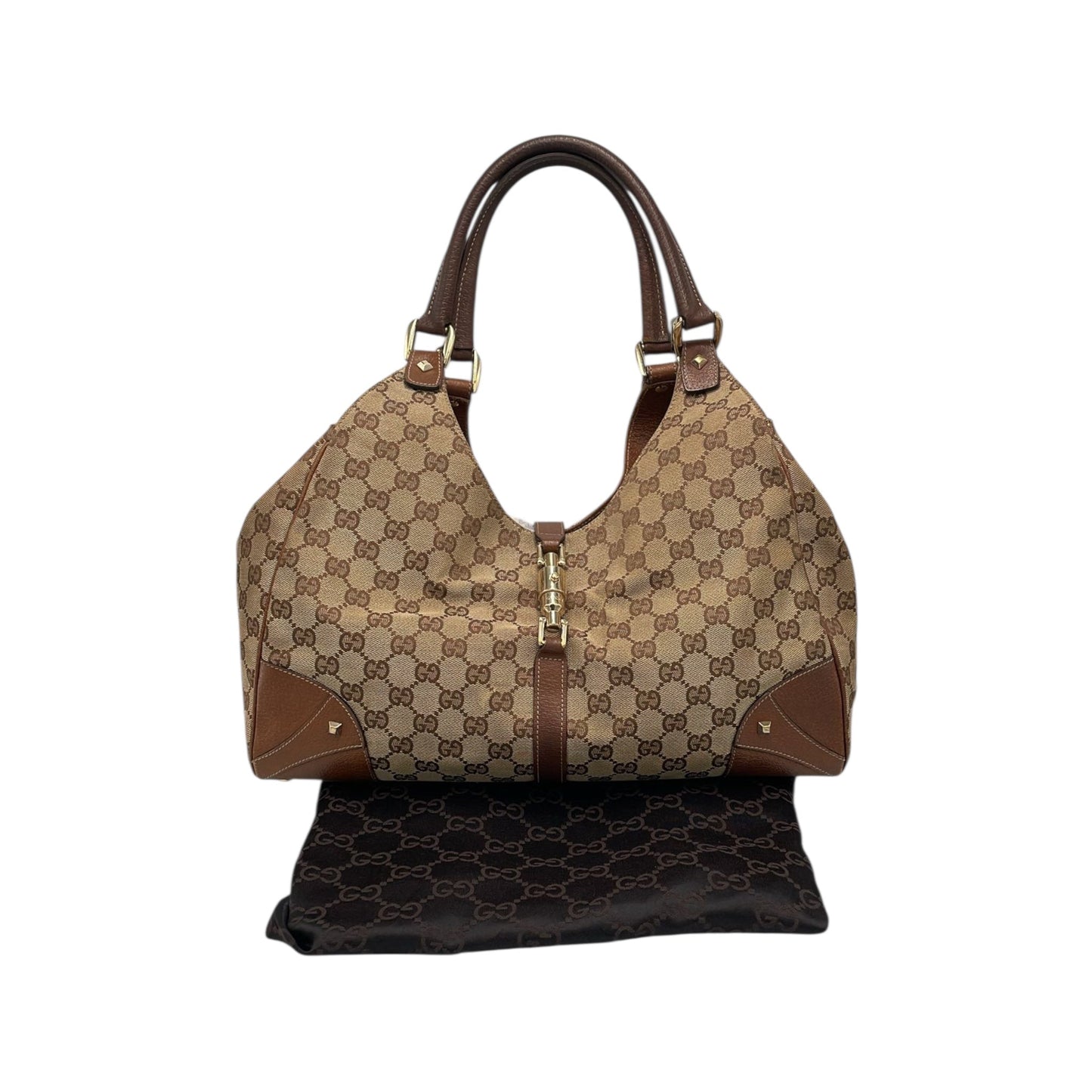 GLM-- Jackie Hobo Piston Lock Brown Medium Brown GG Canvas