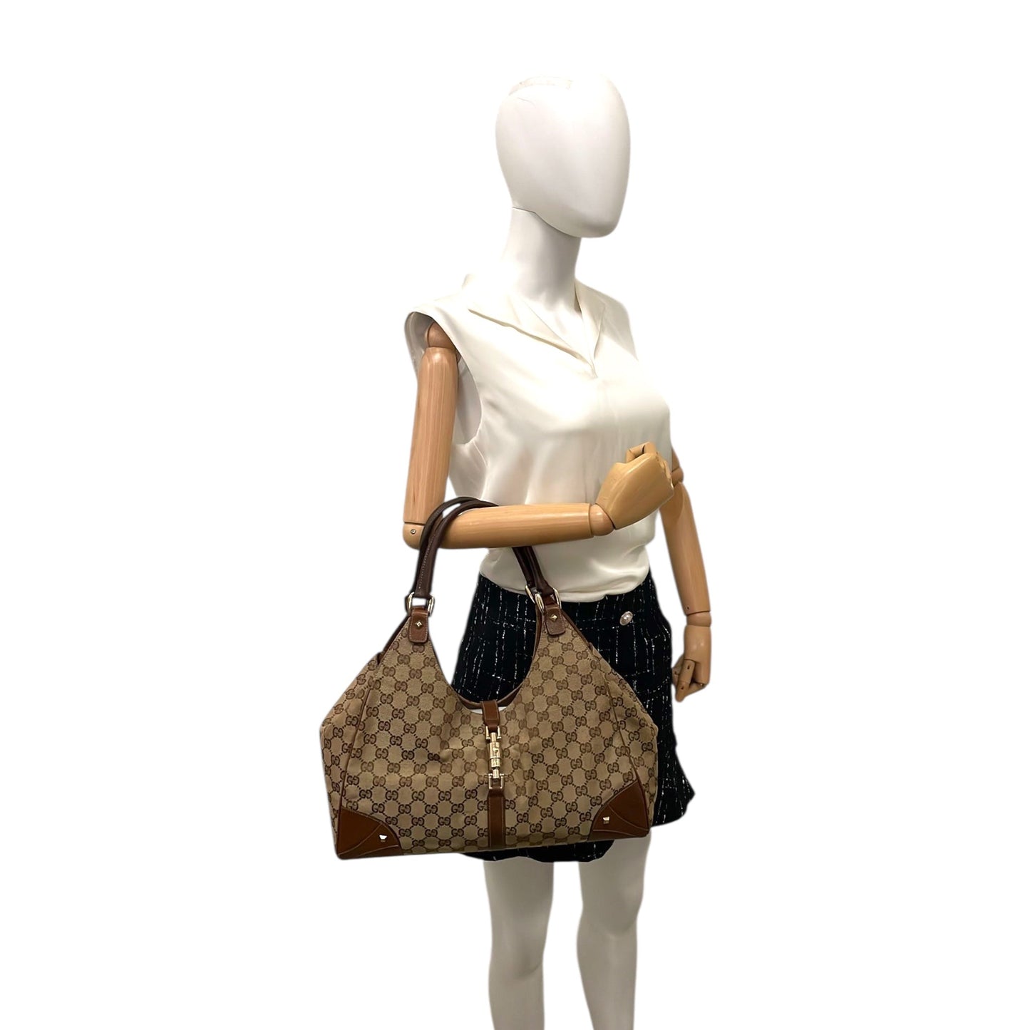 GLM-- Jackie Hobo Piston Lock Brown Medium Brown GG Canvas