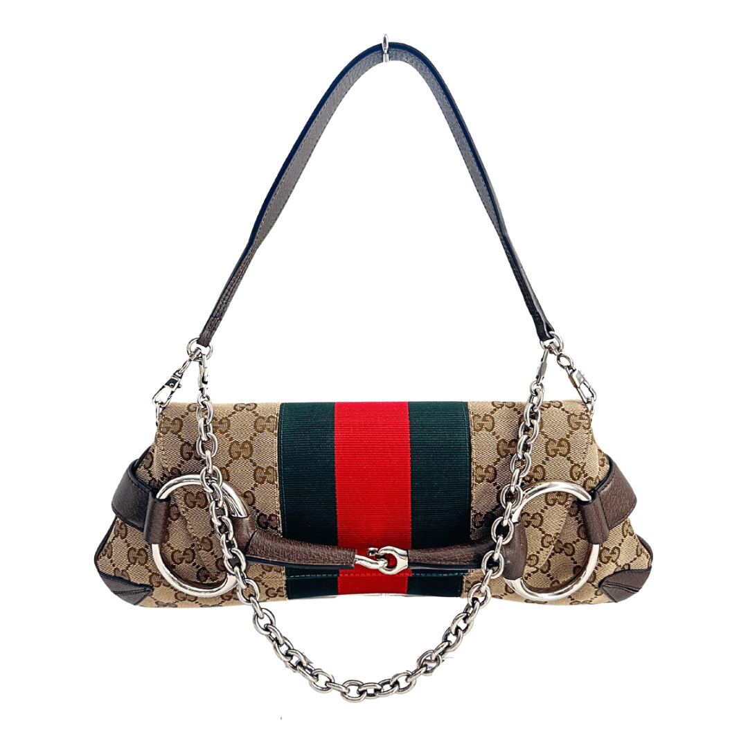 GLM-- GG Canvas Horsebit Web Chain Bag
