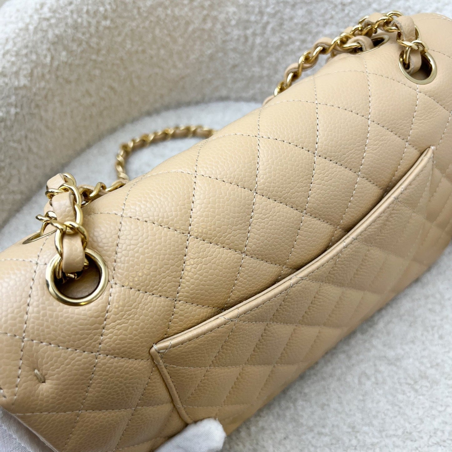 GLM-Medium Classic Flap CF in Beige Caviar and GHW (Model: A01112)